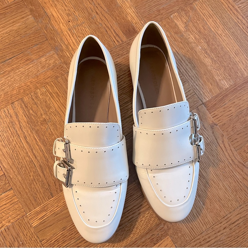 Aerosoles Gabbie Double Strap Cream Leather Loafer Flat Size 7.5